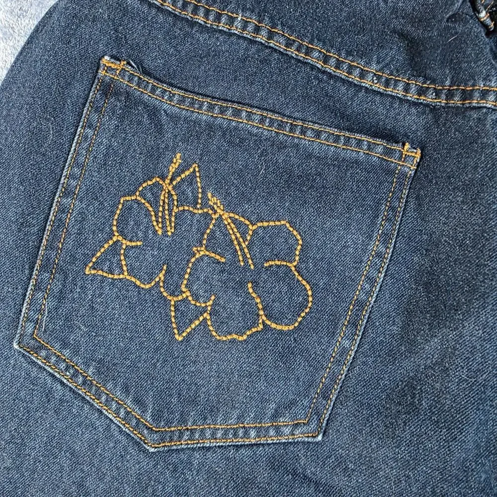 Vintage Y2K Bongo High Waisted Mom Jeans Hibiscus Embroidered Ankle Zip 20W Plus